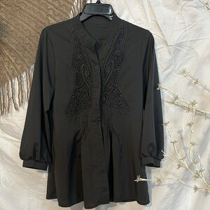 Charcoal Embroidered Women's Button-Front Top